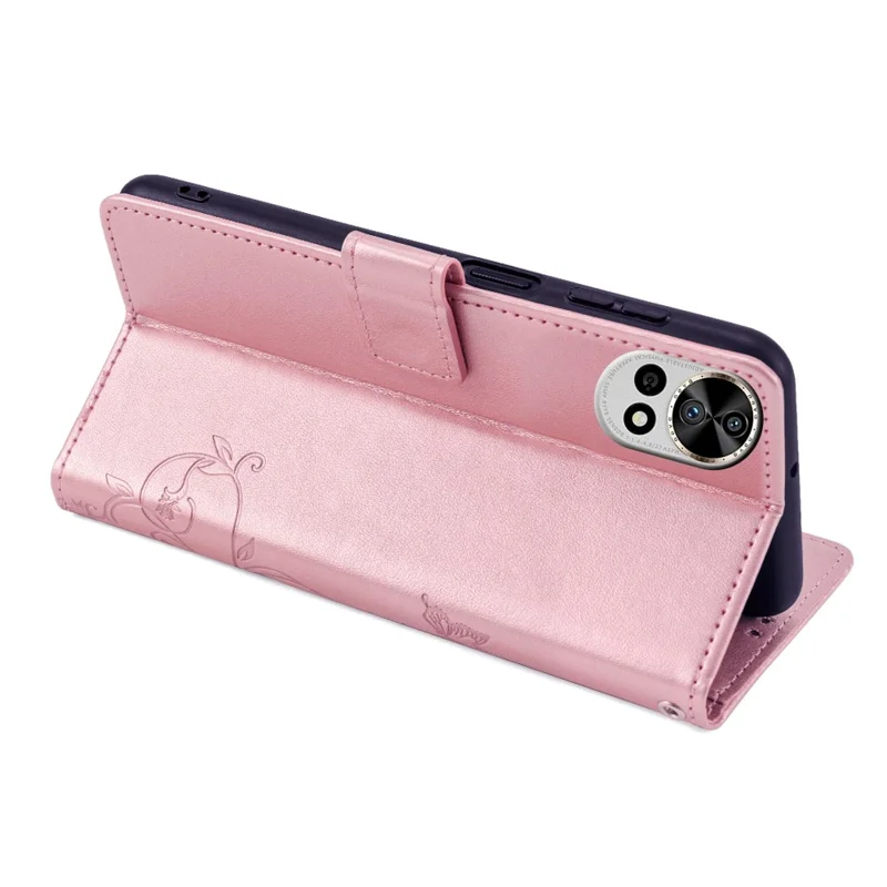 For Huawei nova 12 Pro 5G / nova 12 Ultra 5G Case Butterfly Flower Imprinted Leather Flip Protective Cover - Rose Gold