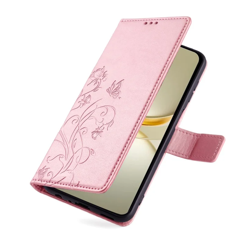 For Huawei nova 12 Pro 5G / nova 12 Ultra 5G Case Butterfly Flower Imprinted Leather Flip Protective Cover - Rose Gold