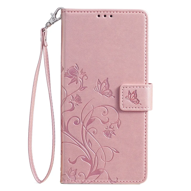For Huawei nova 12 Pro 5G / nova 12 Ultra 5G Case Butterfly Flower Imprinted Leather Flip Protective Cover - Rose Gold