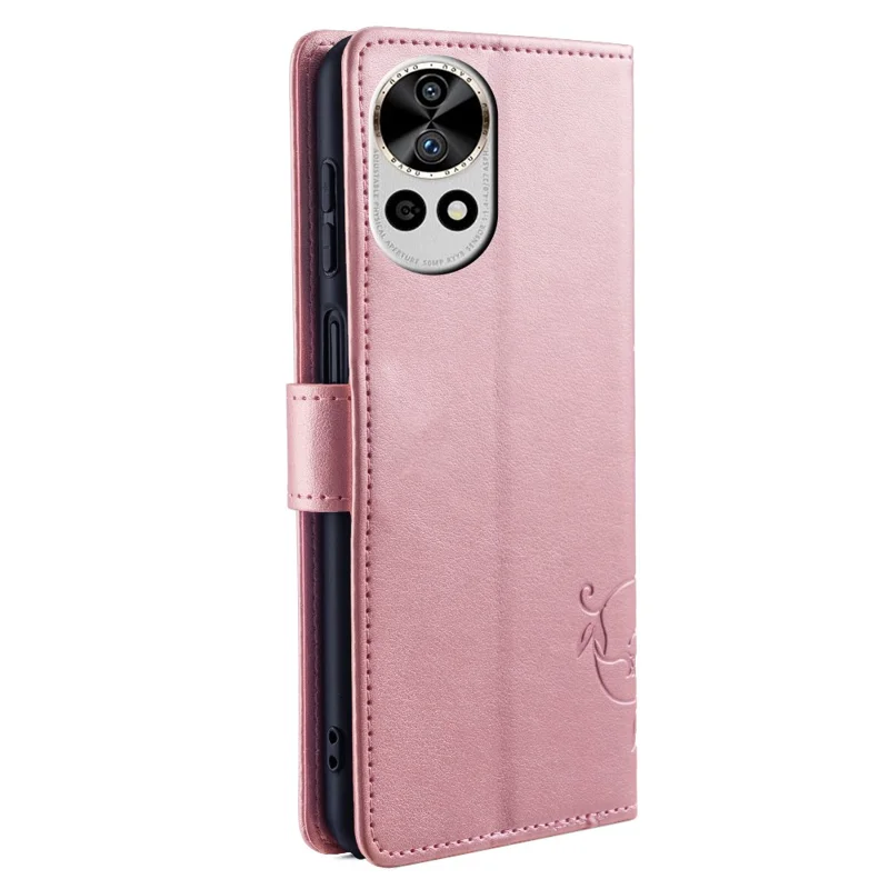 For Huawei nova 12 Pro 5G / nova 12 Ultra 5G Case Butterfly Flower Imprinted Leather Flip Protective Cover - Rose Gold