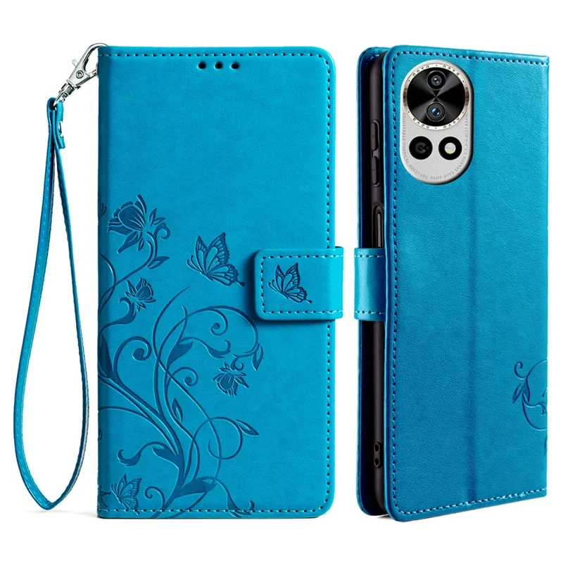 For Huawei nova 12 Pro 5G / nova 12 Ultra 5G Case Butterfly Flower Imprinted Leather Flip Protective Cover - Blue