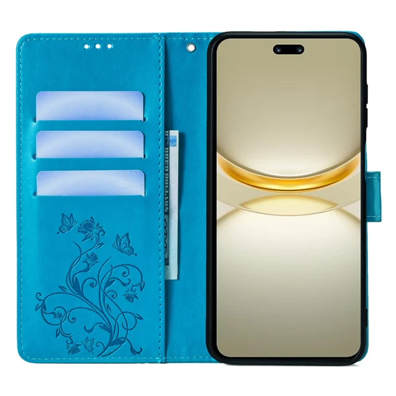 For Huawei nova 12 Pro 5G / nova 12 Ultra 5G Case Butterfly Flower Imprinted Leather Flip Protective Cover - Blue