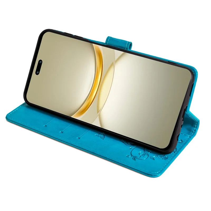 For Huawei nova 12 Pro 5G / nova 12 Ultra 5G Case Butterfly Flower Imprinted Leather Flip Protective Cover - Blue