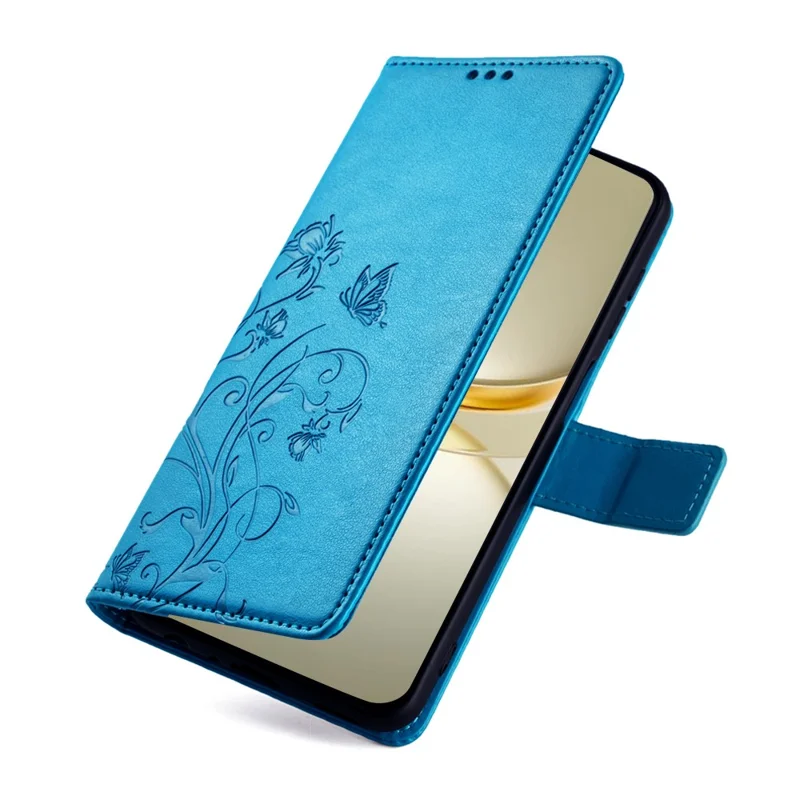 For Huawei nova 12 Pro 5G / nova 12 Ultra 5G Case Butterfly Flower Imprinted Leather Flip Protective Cover - Blue
