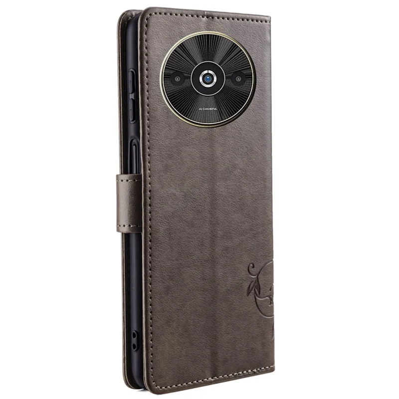 For Xiaomi Redmi A3/Poco C61 Case Card Slots Cover Butterfly Flower PU Leather Stand Phone Shell with Strap - Grey