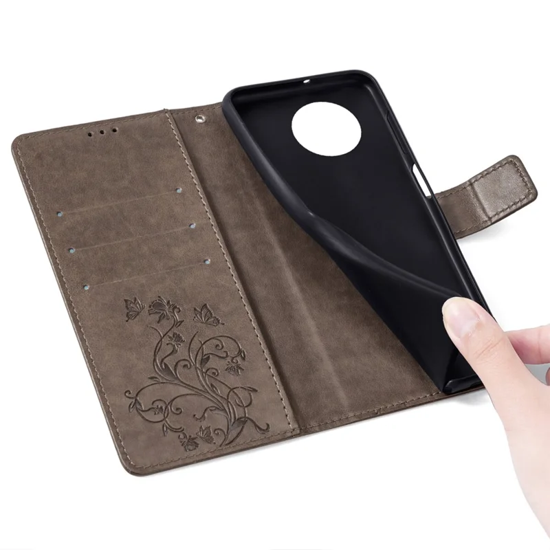 For Xiaomi Redmi A3/Poco C61 Case Card Slots Cover Butterfly Flower PU Leather Stand Phone Shell with Strap - Grey