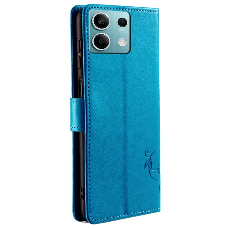 Para Xiaomi Redmi Note 13 4G Anti-Scratch Phone Cover Capa em Couro PU Padrão Borboleta Floral com Suporte - Azul