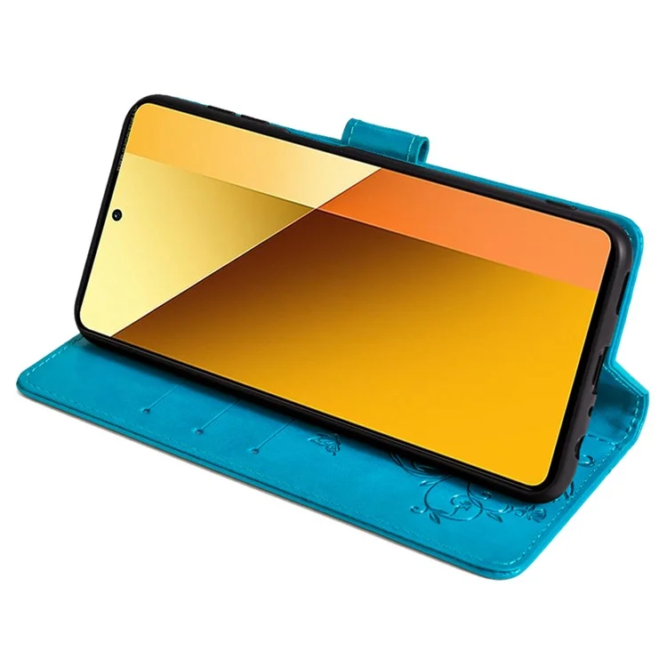 Para Xiaomi Redmi Note 13 4G Anti-Scratch Phone Cover Capa em Couro PU Padrão Borboleta Floral com Suporte - Azul
