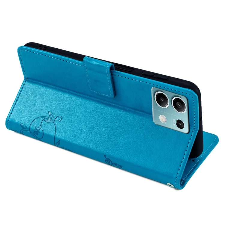 Para Xiaomi Redmi Note 13 4G Anti-Scratch Phone Cover Capa em Couro PU Padrão Borboleta Floral com Suporte - Azul