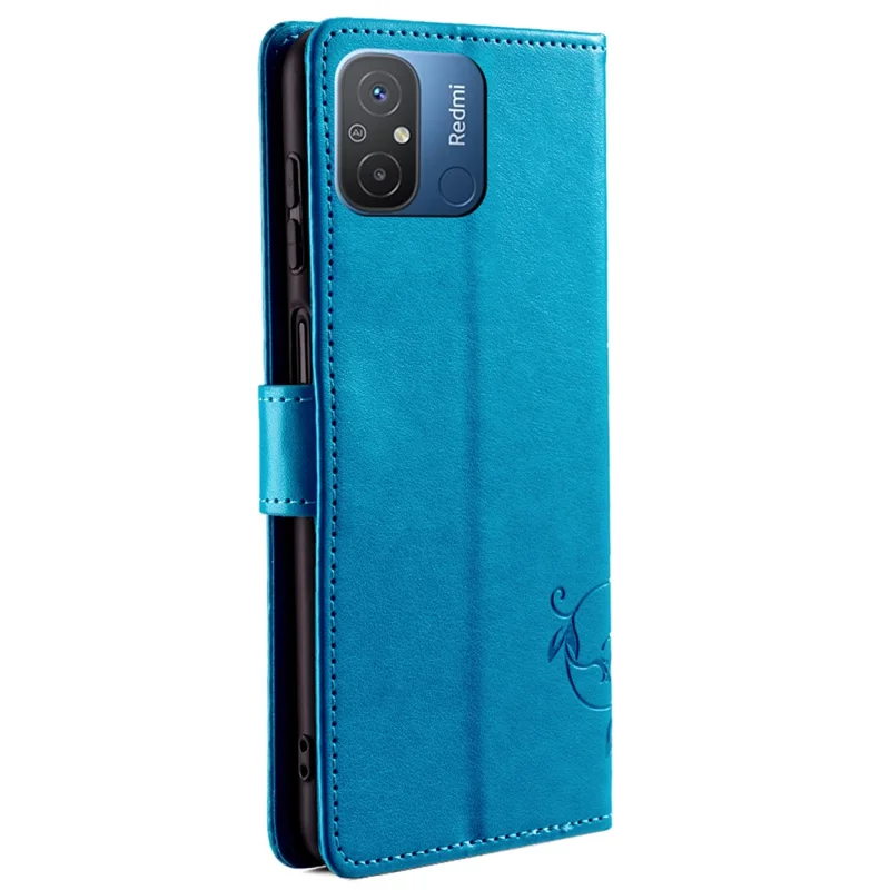 For Xiaomi Redmi 12C 4G Case Folio Flip Butterfly Flower PU Leather Phone Cover - Blue