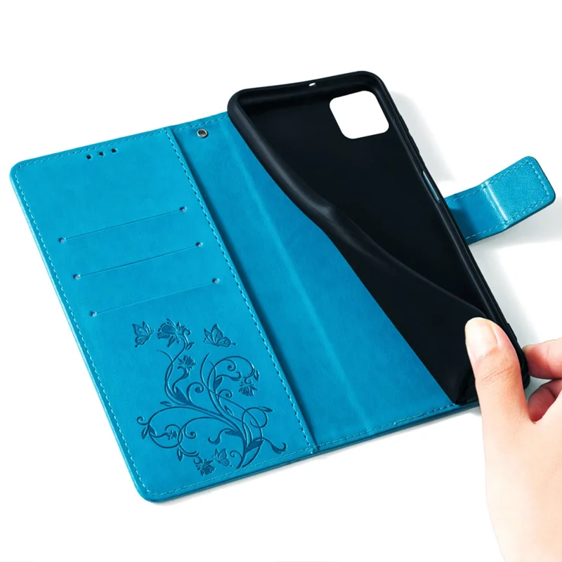 For Xiaomi Redmi 12C 4G Case Folio Flip Butterfly Flower PU Leather Phone Cover - Blue