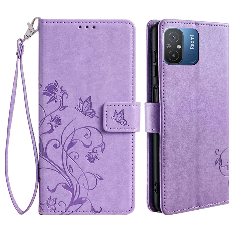 For Xiaomi Redmi 12C 4G Case Folio Flip Butterfly Flower PU Leather Phone Cover - Purple