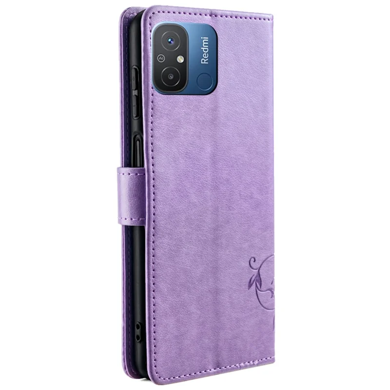 For Xiaomi Redmi 12C 4G Case Folio Flip Butterfly Flower PU Leather Phone Cover - Purple