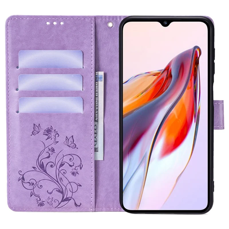 For Xiaomi Redmi 12C 4G Case Folio Flip Butterfly Flower PU Leather Phone Cover - Purple