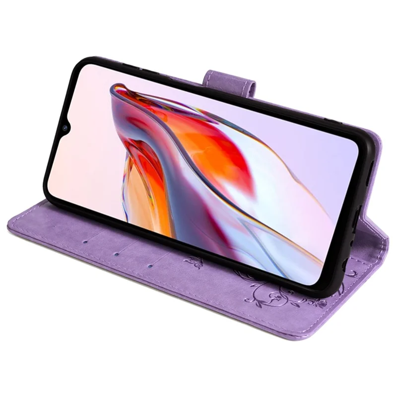 For Xiaomi Redmi 12C 4G Case Folio Flip Butterfly Flower PU Leather Phone Cover - Purple