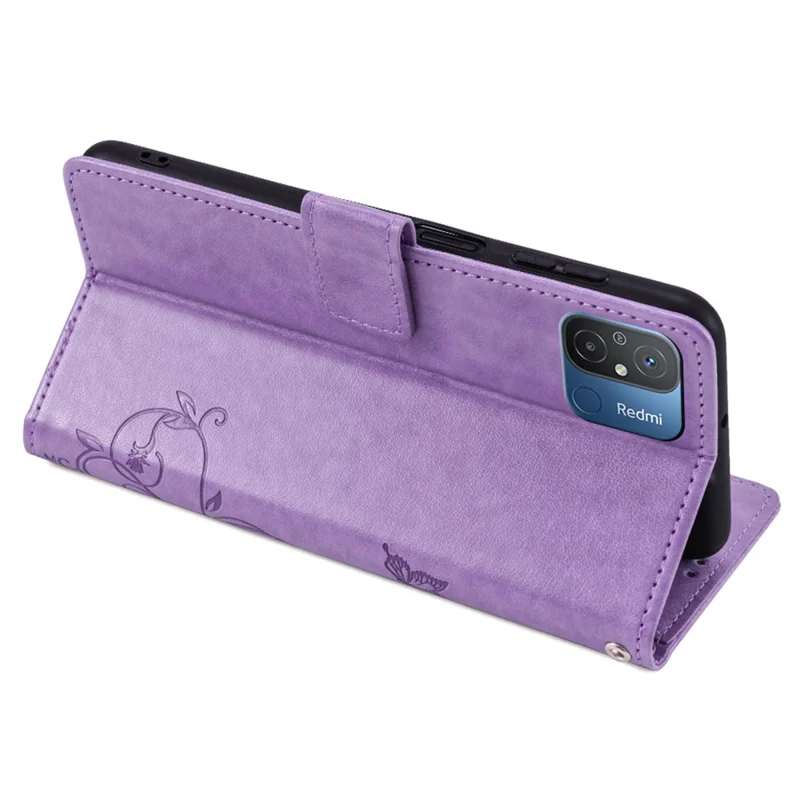 For Xiaomi Redmi 12C 4G Case Folio Flip Butterfly Flower PU Leather Phone Cover - Purple