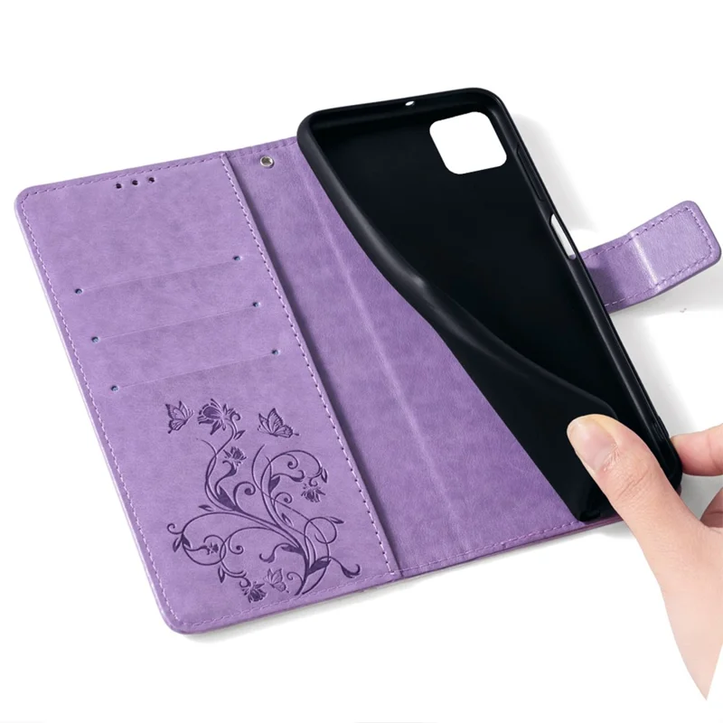 For Xiaomi Redmi 12C 4G Case Folio Flip Butterfly Flower PU Leather Phone Cover - Purple