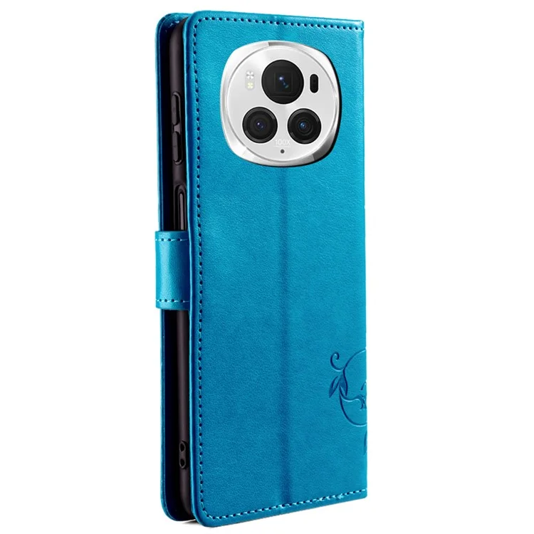 For Honor Magic6 Pro 5G Wallet Case Butterfly Flower Pattern PU Leather Stand Phone Cover - Blue