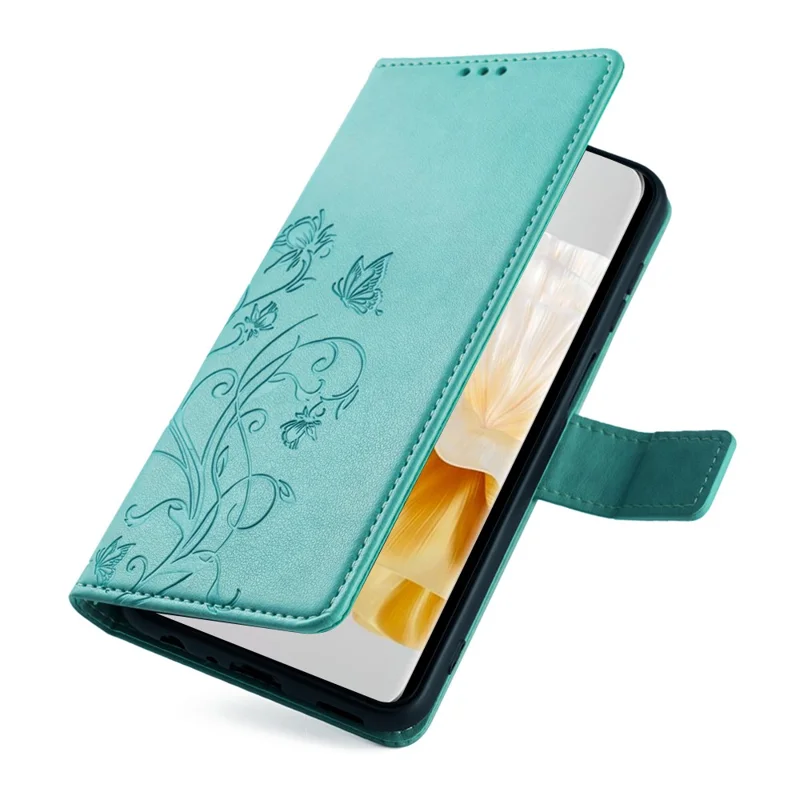 For Huawei P60 / P60 Pro Case Butterfly Flower PU Leather Stand Hand Strap Wallet Purse Phone Cover - Green