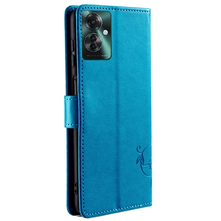 For Oppo Reno11 F 5G Case PU Leather Stand Function Butterfly Flower Pattern Phone Cover - Blue
