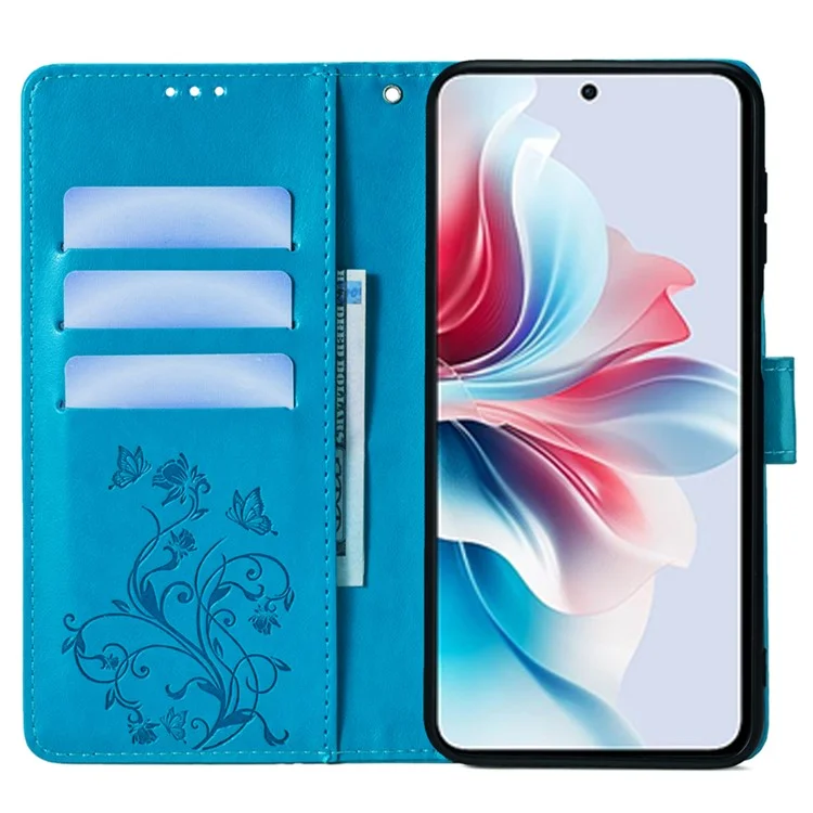 For Oppo Reno11 F 5G Case PU Leather Stand Function Butterfly Flower Pattern Phone Cover - Blue