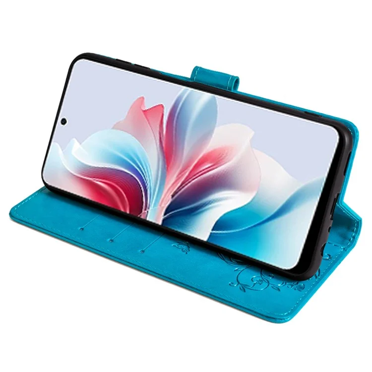 For Oppo Reno11 F 5G Case PU Leather Stand Function Butterfly Flower Pattern Phone Cover - Blue