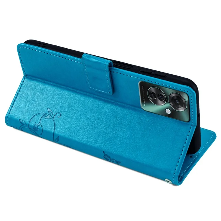 For Oppo Reno11 F 5G Case PU Leather Stand Function Butterfly Flower Pattern Phone Cover - Blue