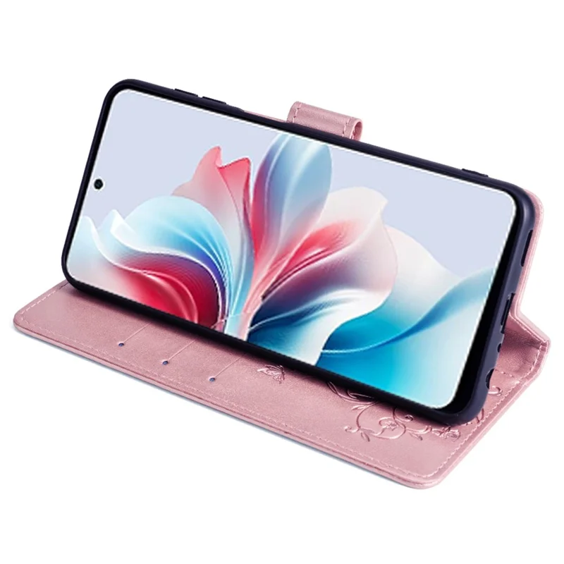 For Oppo Reno11 F 5G Case PU Leather Stand Function Butterfly Flower Pattern Phone Cover - Rose Gold