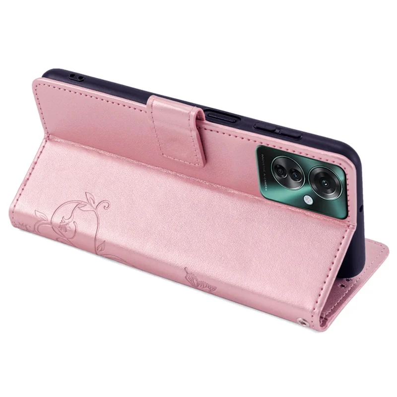 For Oppo Reno11 F 5G Case PU Leather Stand Function Butterfly Flower Pattern Phone Cover - Rose Gold