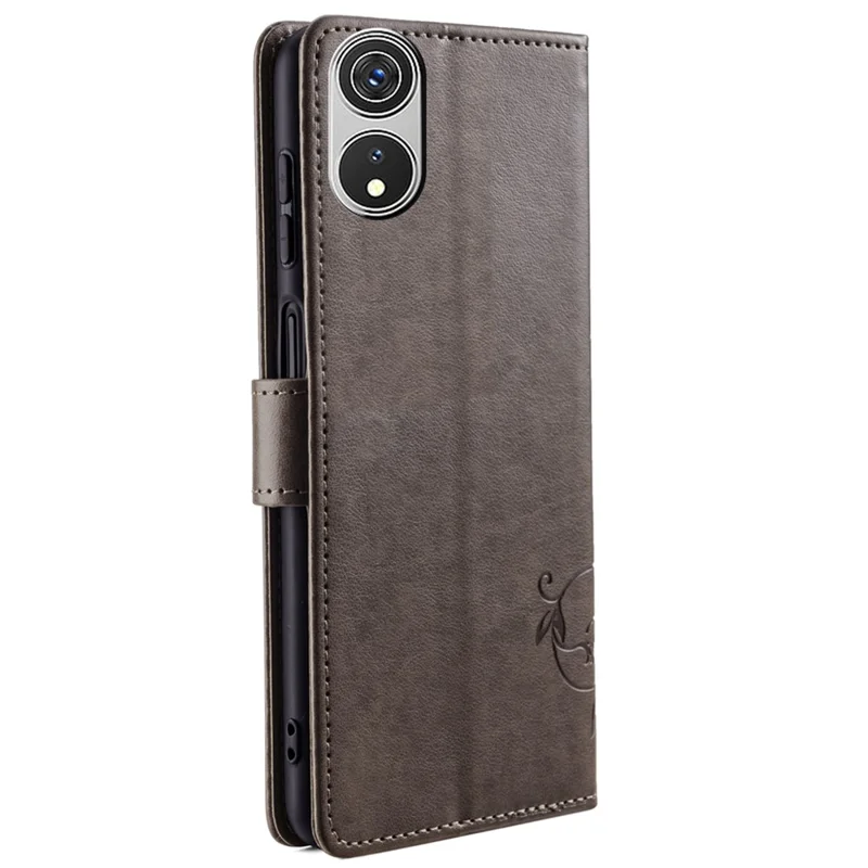 For Cubot P60 Case PU Leather Butterfly Flower Design Flip Protective Phone Cover with Wrist Strap - Grey