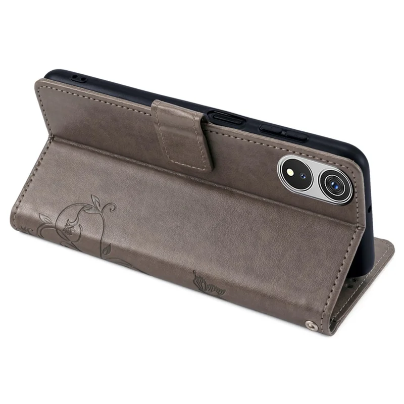 For Cubot P60 Case PU Leather Butterfly Flower Design Flip Protective Phone Cover with Wrist Strap - Grey