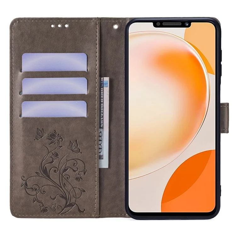 For Huawei Enjoy 60X Case PU Leather Butterfly Flower Wallet Phone Cover Mobile Spares Wholesale - Grey