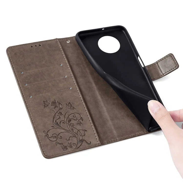 For Huawei Enjoy 60X Case PU Leather Butterfly Flower Wallet Phone Cover Mobile Spares Wholesale - Grey
