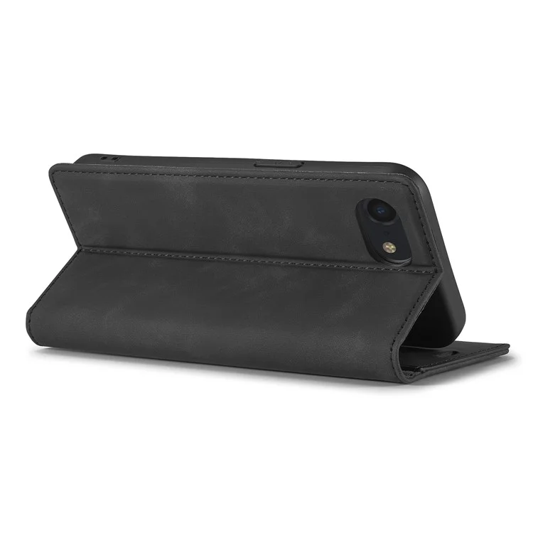 LC.IMEEKE Чехол для iPhone SE (2024) Scratch-proof Microfiber Leather Magnetic Closing Phone Cover - Черный