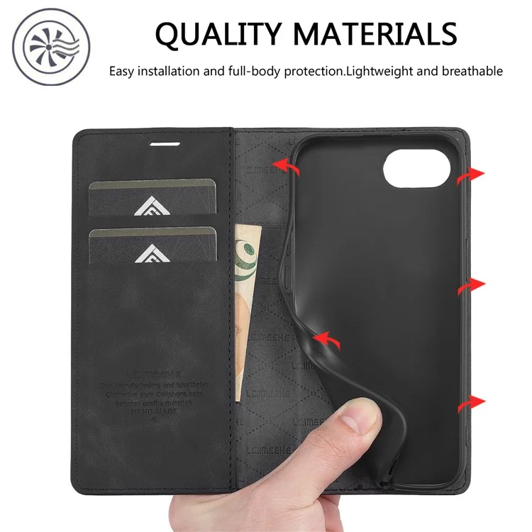 LC.IMEEKE Чехол для iPhone SE (2024) Scratch-proof Microfiber Leather Magnetic Closing Phone Cover - Черный