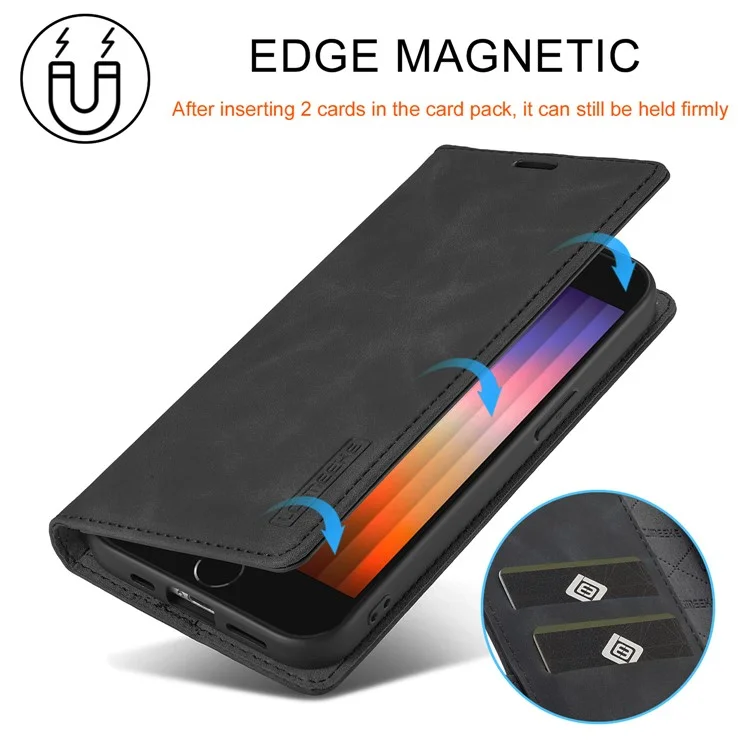 LC.IMEEKE Чехол для iPhone SE (2024) Scratch-proof Microfiber Leather Magnetic Closing Phone Cover - Черный