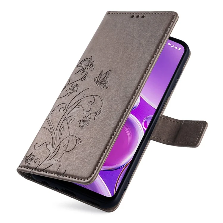 For Nokia G42 Case with Wrist Strap Butterfly Flower Leather Stand Phone Cover - Grey