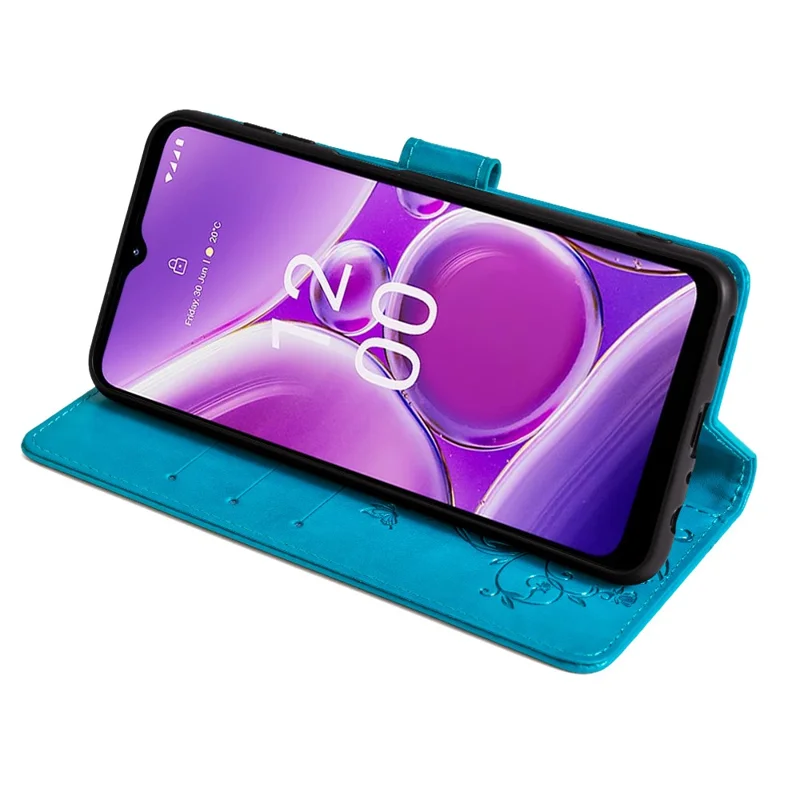 For Nokia G42 Case with Wrist Strap Butterfly Flower Leather Stand Phone Cover - Blue