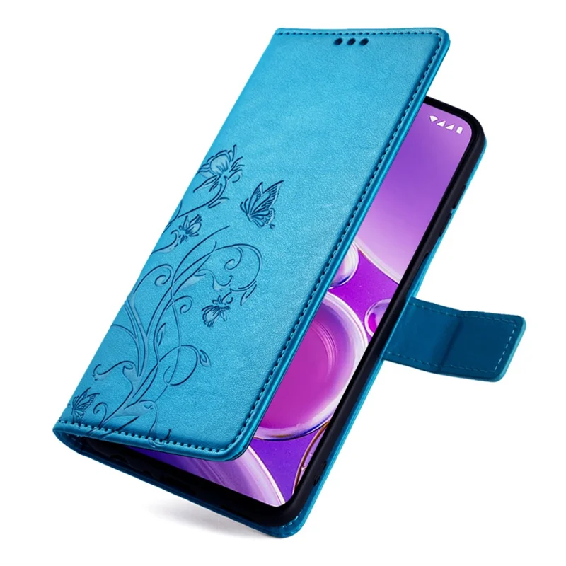 For Nokia G42 Case with Wrist Strap Butterfly Flower Leather Stand Phone Cover - Blue