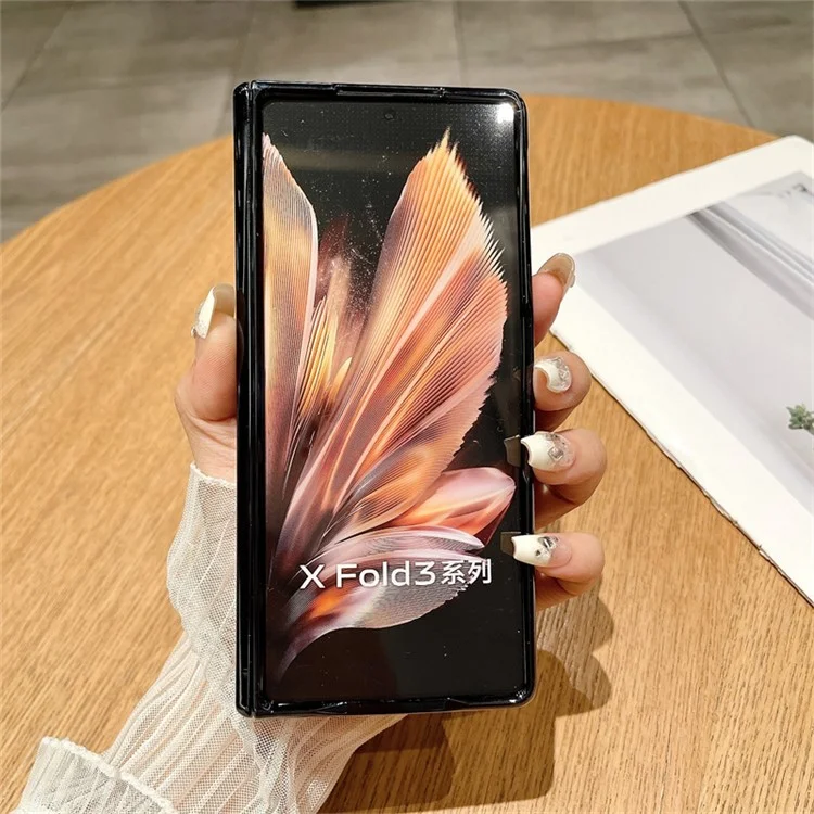 For vivo X Fold3 Case PU Leather+PC Shockproof Phone Cover with PET Film - Brown