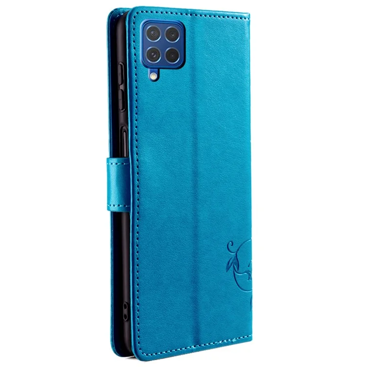 Pour Samsung Galaxy F62 / M62 Coque Stylish Imprimée Housse de Téléphone en Cuir PU avec Support Portefeuille - Bleu