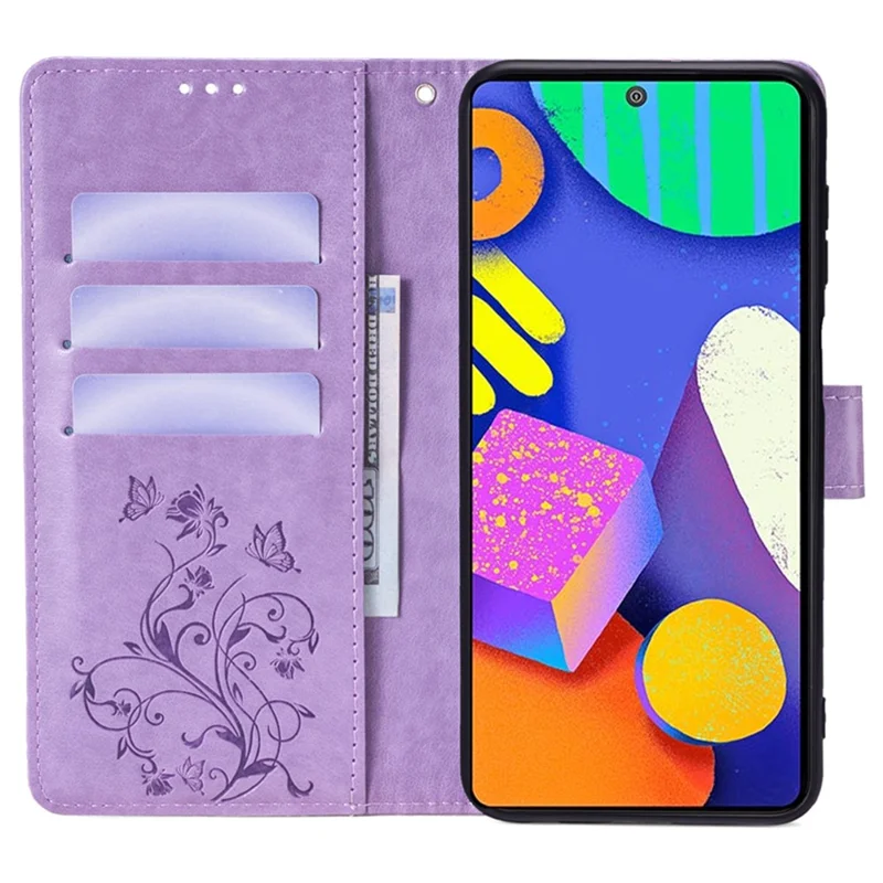 Für Samsung Galaxy F62 / M62 Hülle Stilvolle geprägte PU-Leder-Handy-Hülle mit Geldbörse und Ständer - Lila