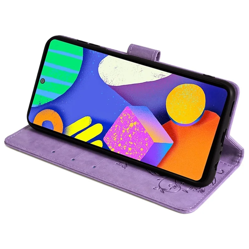 Für Samsung Galaxy F62 / M62 Hülle Stilvolle geprägte PU-Leder-Handy-Hülle mit Geldbörse und Ständer - Lila