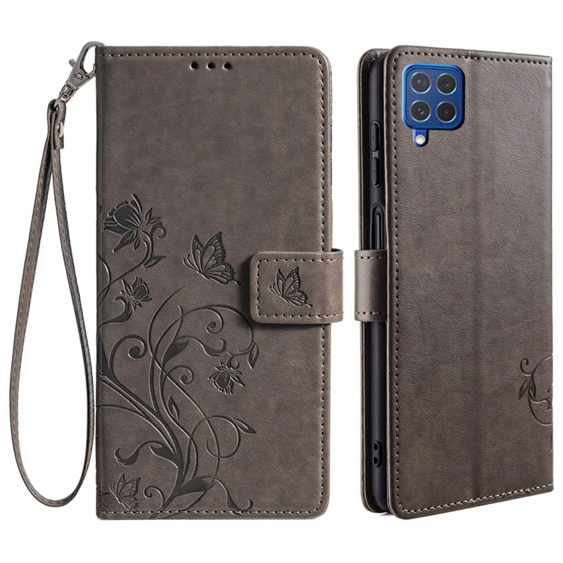 For Samsung Galaxy F62 / M62 Case Stylish Imprinted PU Leather Phone Cover with Wallet Stand - Grey