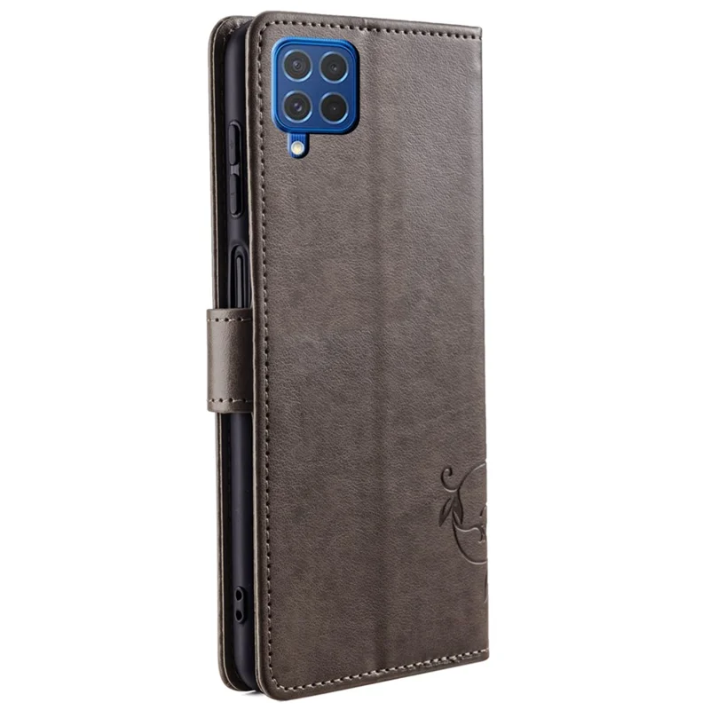 For Samsung Galaxy F62 / M62 Case Stylish Imprinted PU Leather Phone Cover with Wallet Stand - Grey