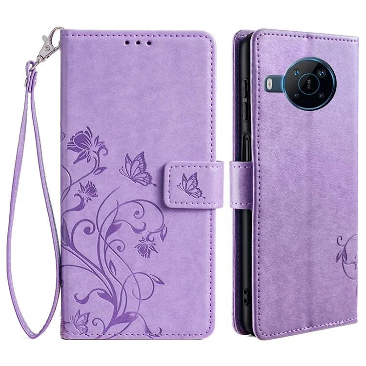 Per il caso del telefono del portafoglio Nokia X100 5G Butterfly Flower PU Leather Cover Online Shopping Wholesale - Viola