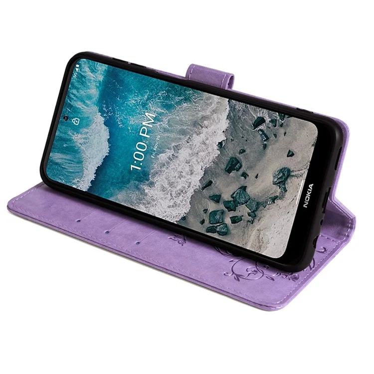 Per il caso del telefono del portafoglio Nokia X100 5G Butterfly Flower PU Leather Cover Online Shopping Wholesale - Viola
