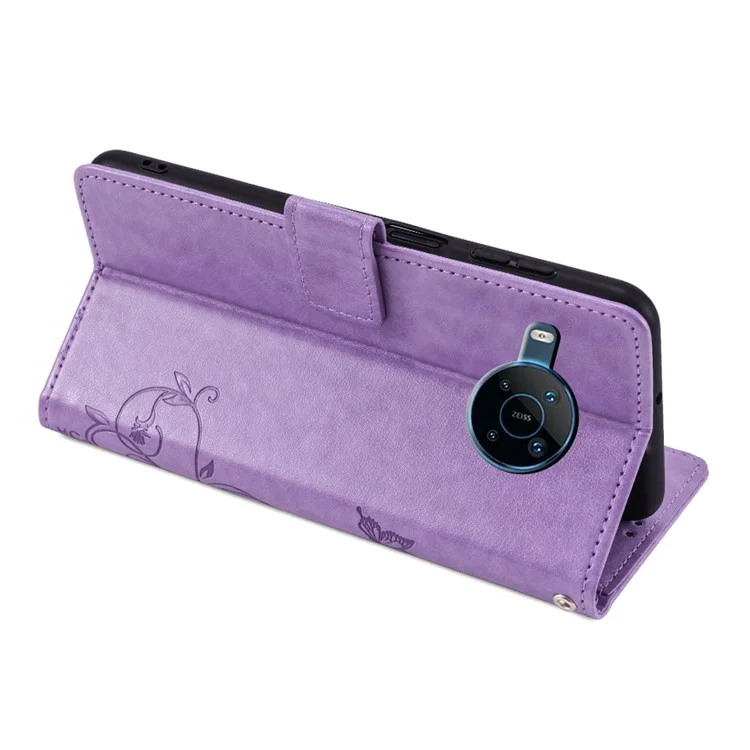 Per il caso del telefono del portafoglio Nokia X100 5G Butterfly Flower PU Leather Cover Online Shopping Wholesale - Viola