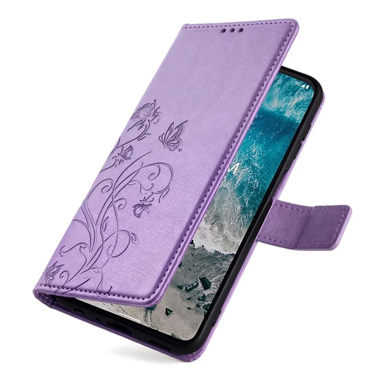 Per il caso del telefono del portafoglio Nokia X100 5G Butterfly Flower PU Leather Cover Online Shopping Wholesale - Viola