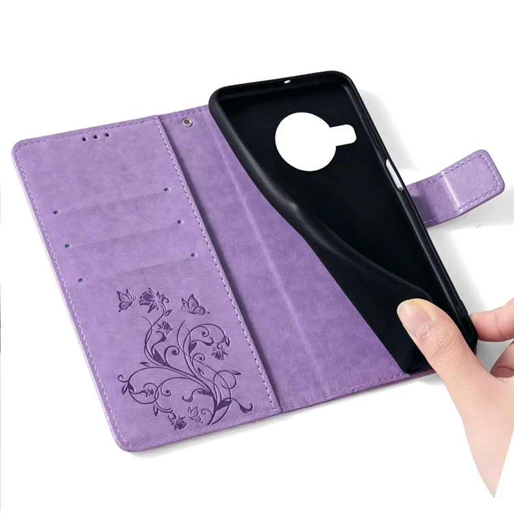 Per il caso del telefono del portafoglio Nokia X100 5G Butterfly Flower PU Leather Cover Online Shopping Wholesale - Viola